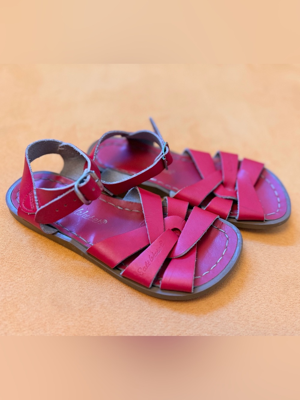 Kids Red Leather Salt Water Sandals
